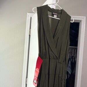 Aidan Mattox Olive Green Sleeveless Midi Dress